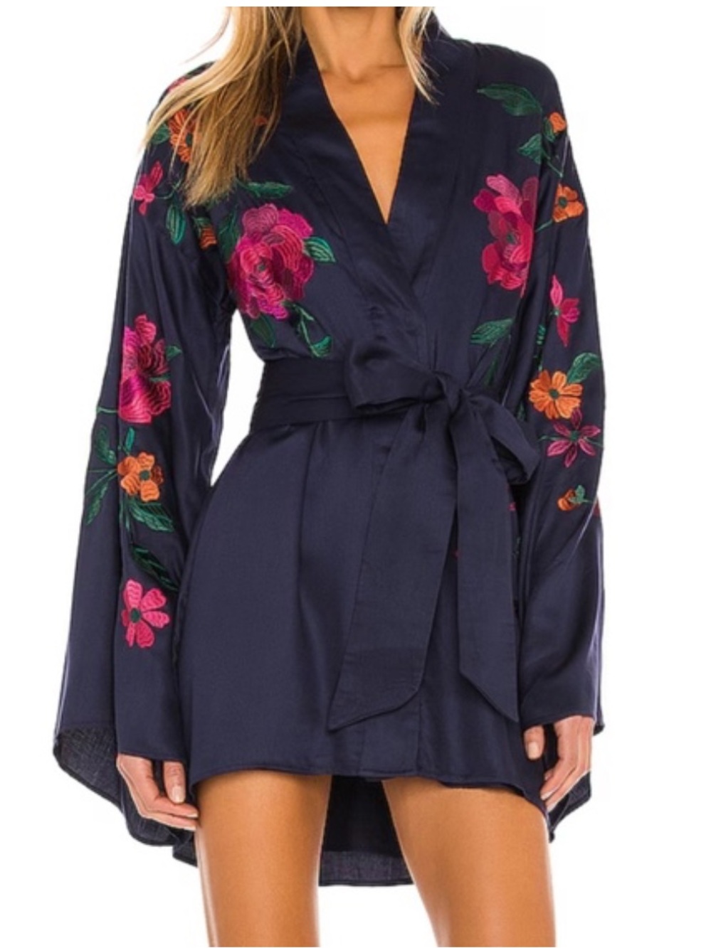 House of Harlow 1960 Navy Floral Embroidered Wrap Dress